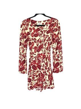 Ivana Helsinki Size 38 Paisley Print Long Sleeve Mini Dress Flare Red Cream
